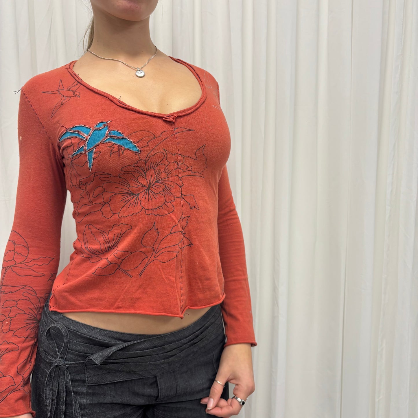 Patchwork V-Neck Longsleeve