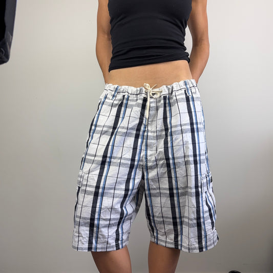Baggy White + Blue Plaid Shorts