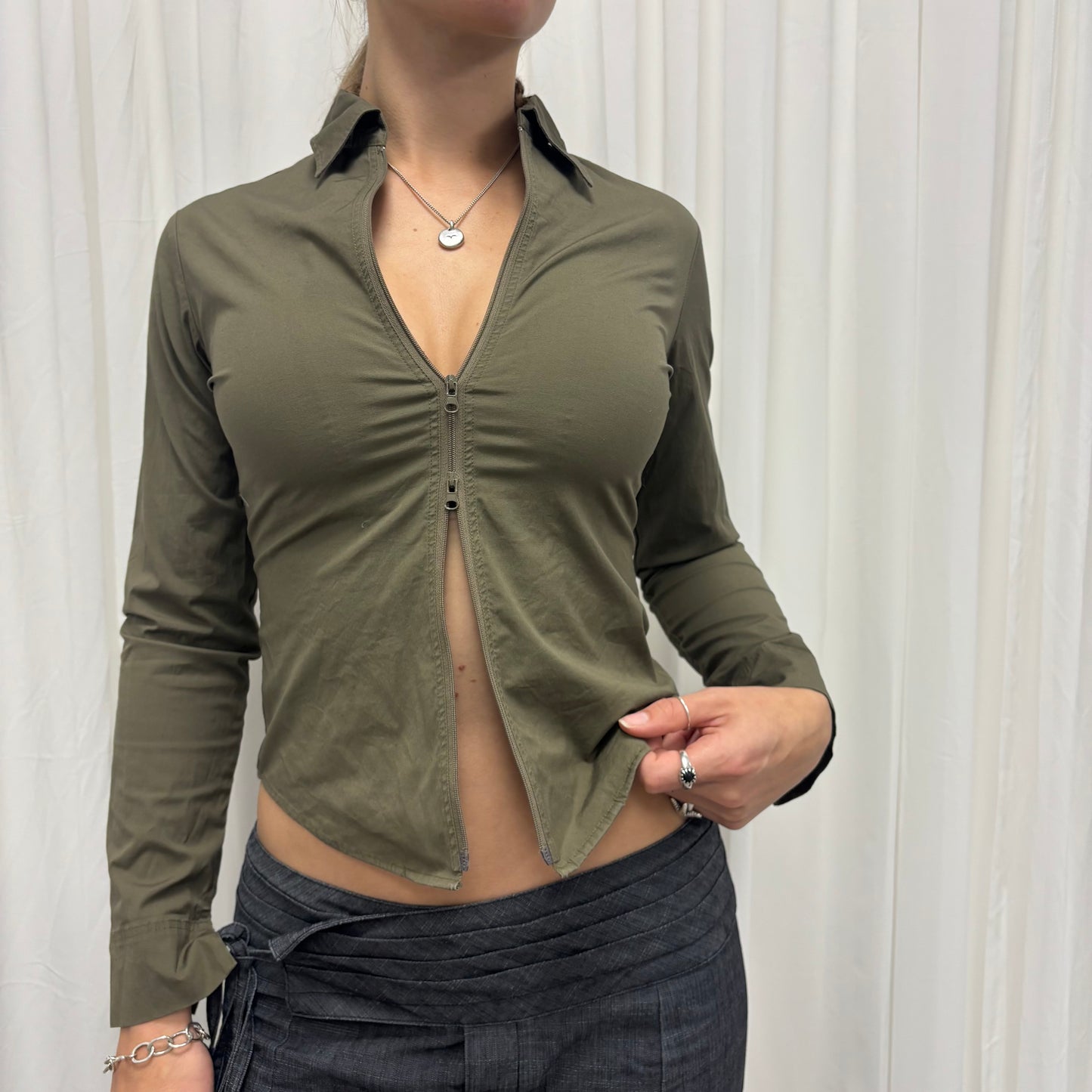 Olive Two-Way Zip Shirt