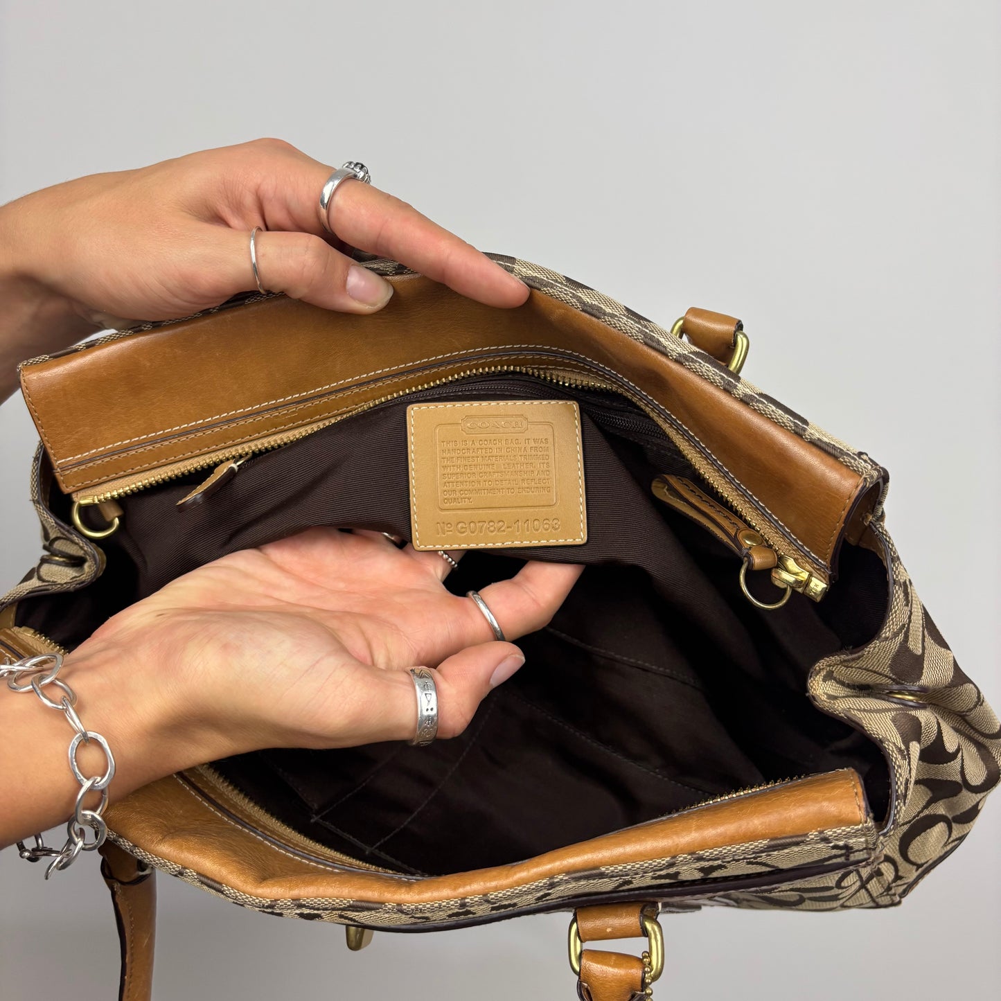 Coach Signature Monogram Canvas with Tan Leather