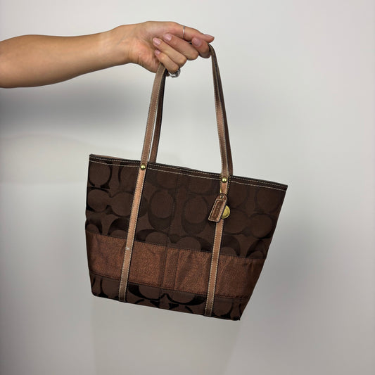 Coach Signature Stripe Tote Bag in Brown