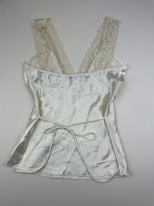 White Satin Cami with Tie back