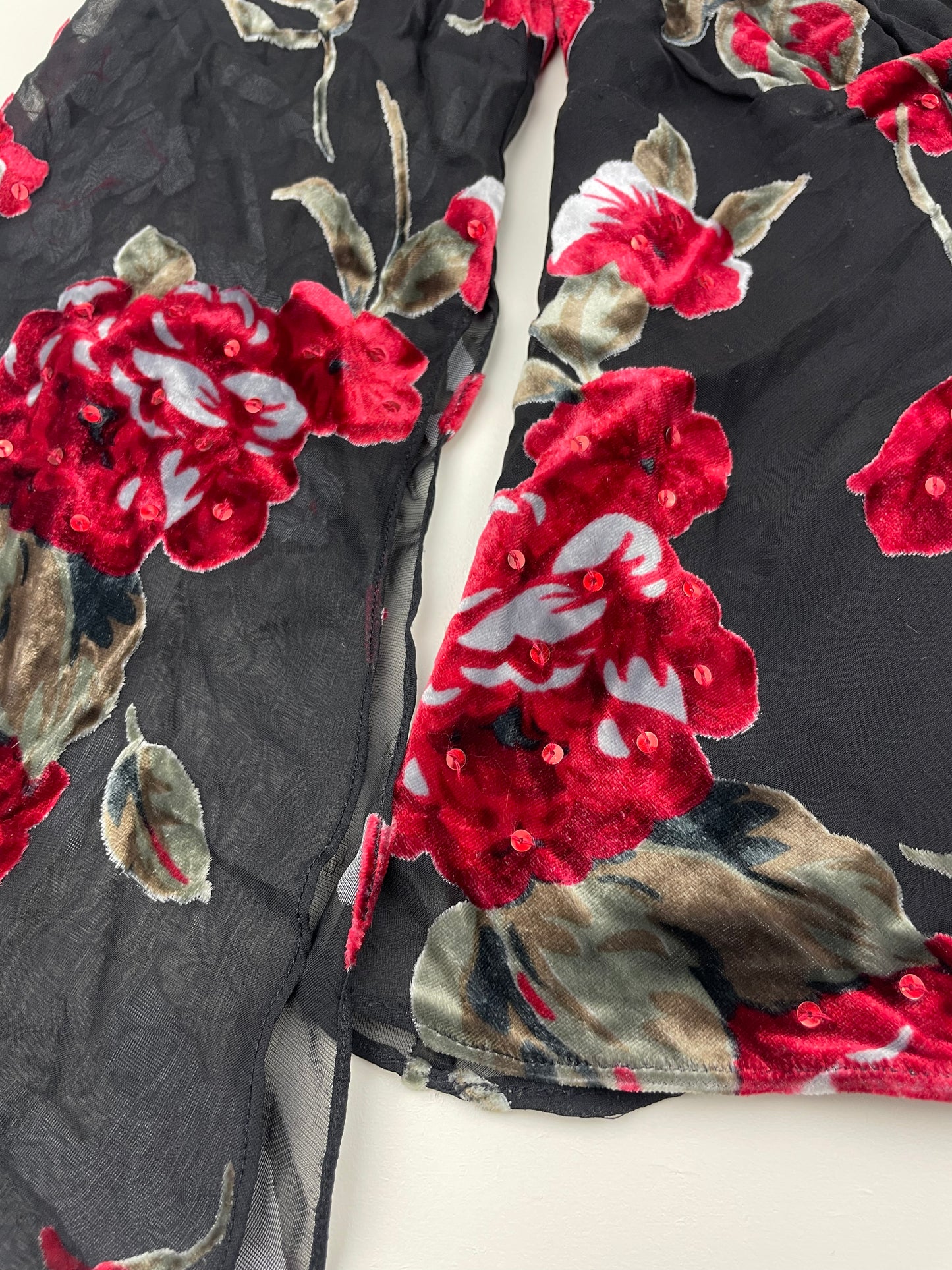 Silk Flared Sleeve Flower Blouse
