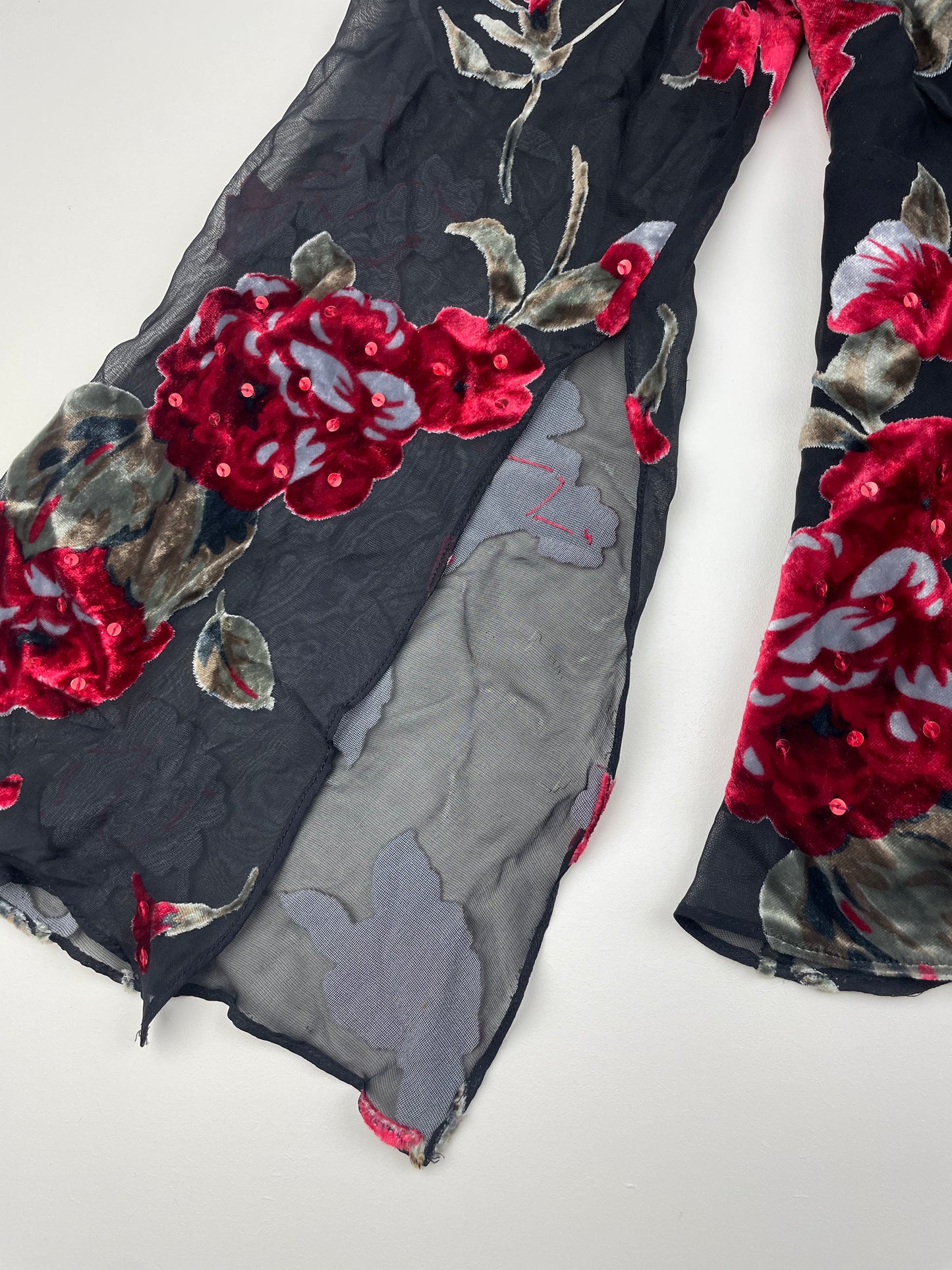 Silk Flared Sleeve Flower Blouse