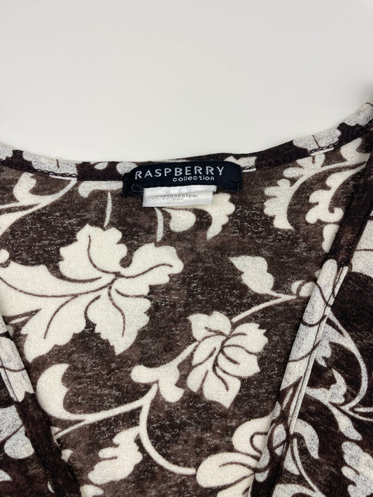 Brown Mesh Flower Print Tank