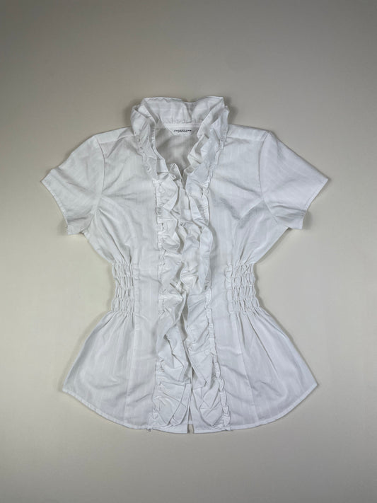 White Ruffled Cinched Shirt