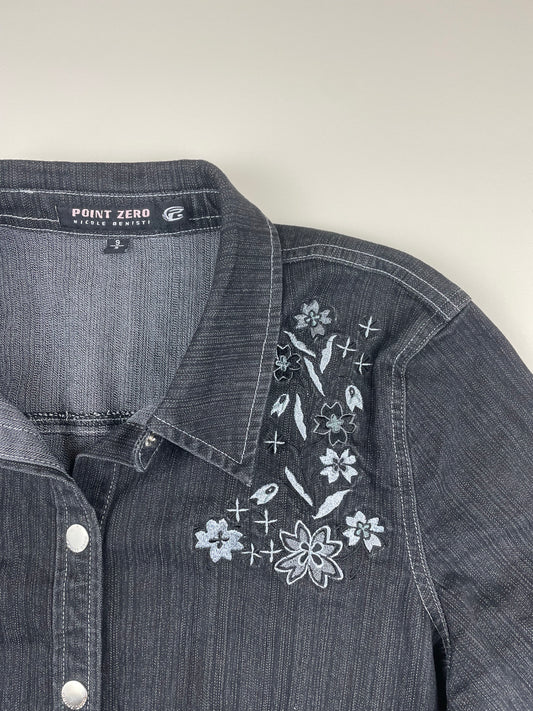 2000s Embroidered Dark Grey Denim Jacket
