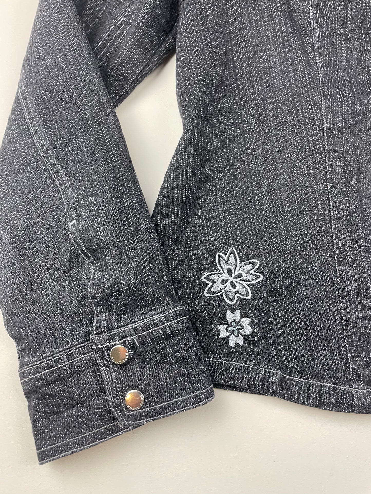 2000s Embroidered Dark Grey Denim Jacket