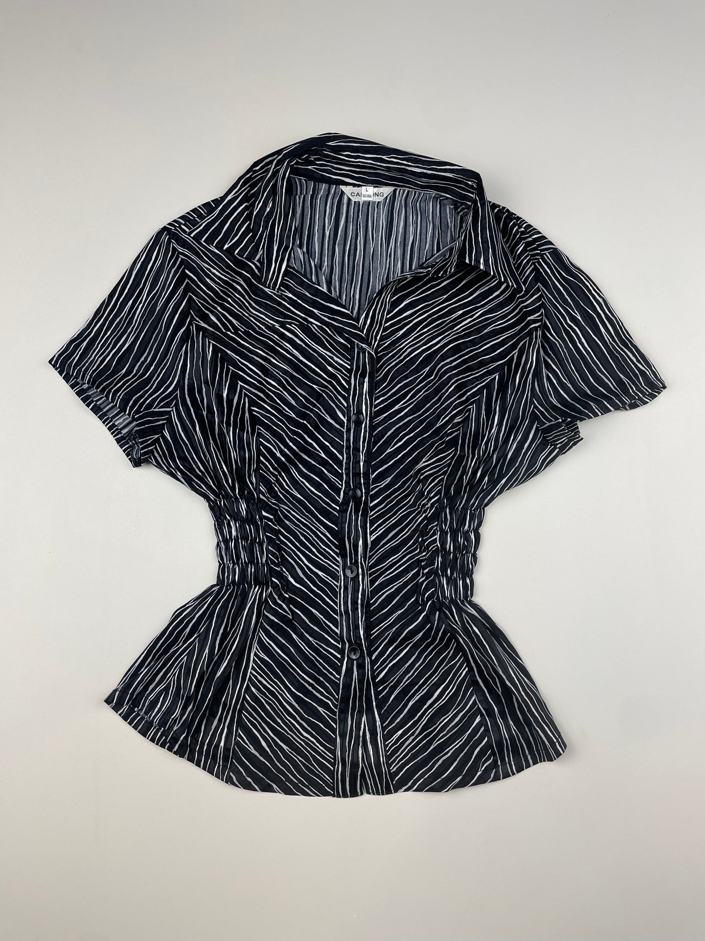 Black and White Striped Cinch Shirt