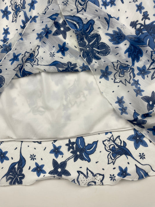 Blue and White Floral Midi Skirt