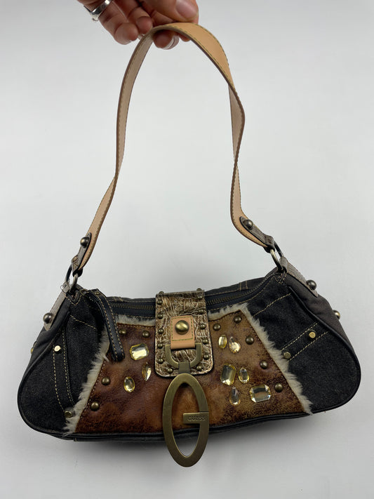 2000s Guess Studded Denim Shoulder Bag