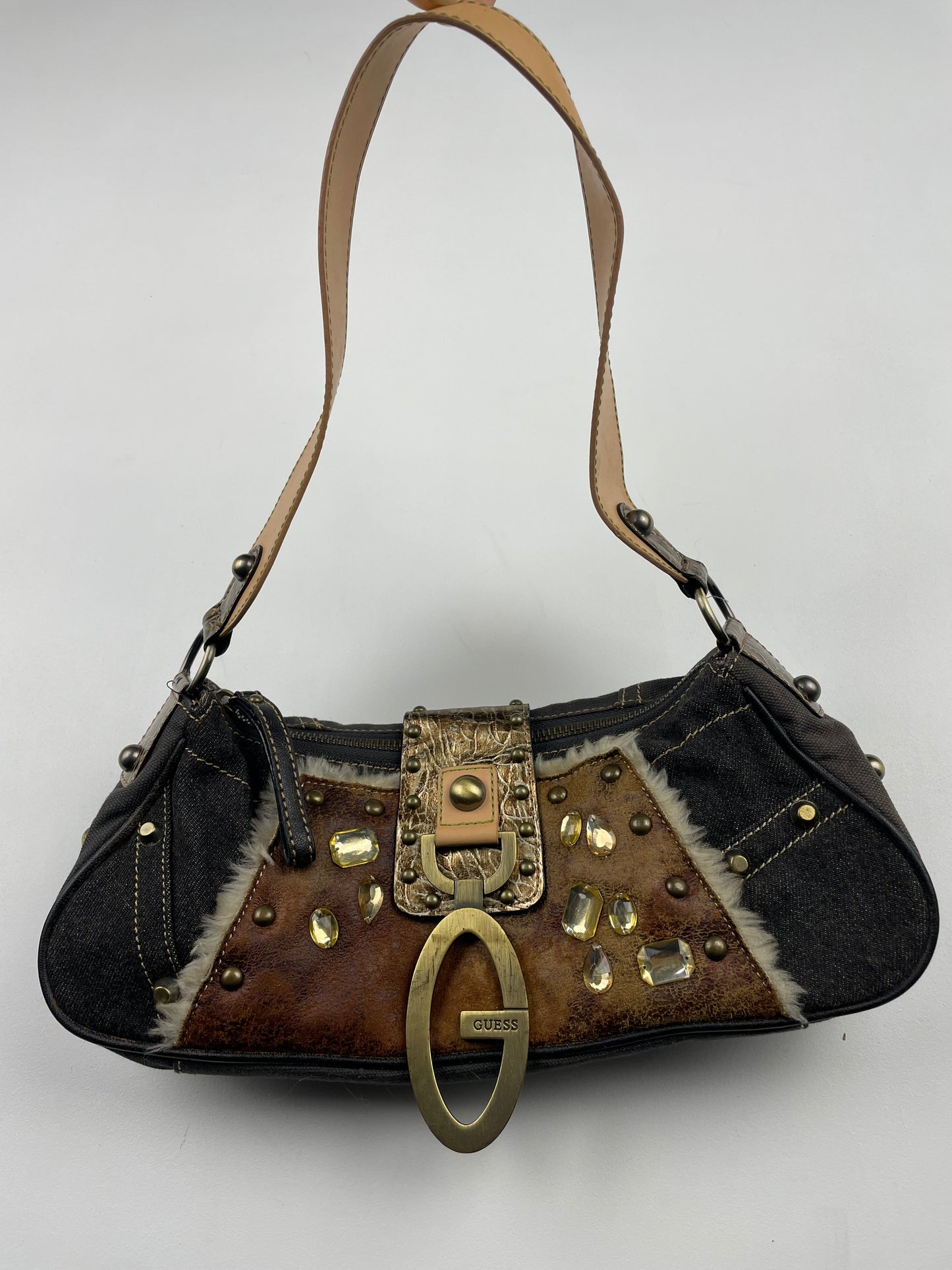 2000s Guess Studded Denim Shoulder Bag