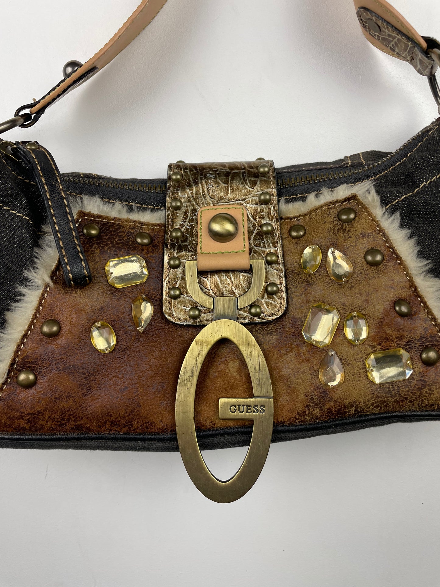 2000s Guess Studded Denim Shoulder Bag
