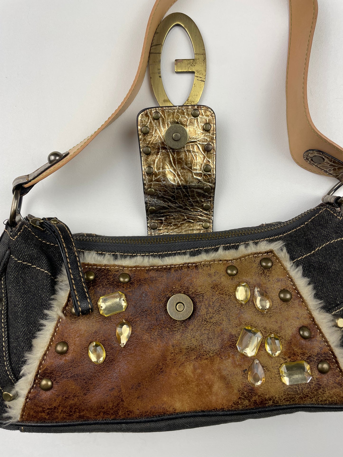 2000s Guess Studded Denim Shoulder Bag
