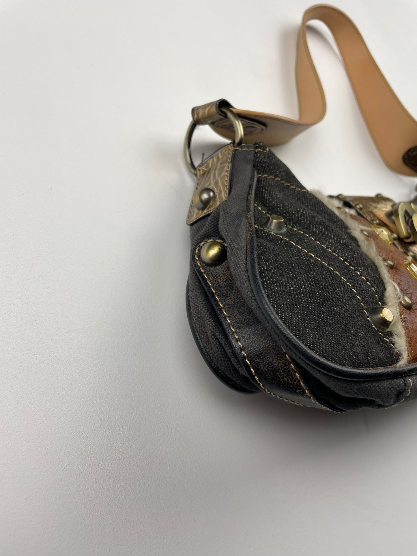 2000s Guess Studded Denim Shoulder Bag