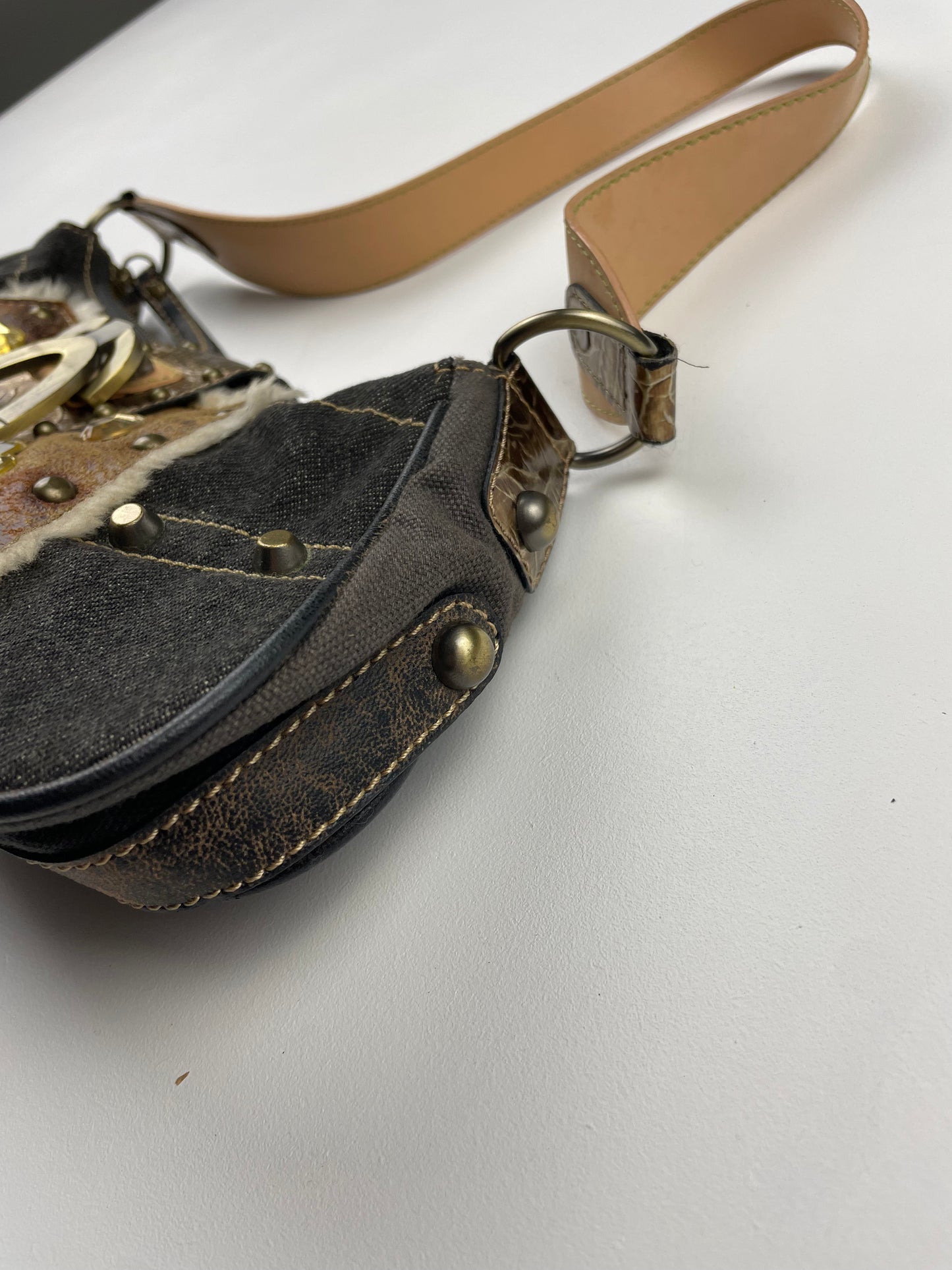 2000s Guess Studded Denim Shoulder Bag