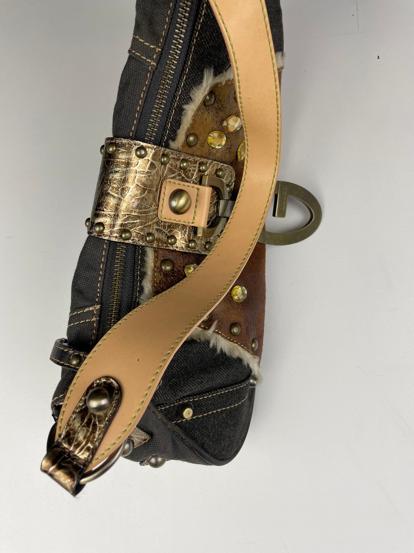 2000s Guess Studded Denim Shoulder Bag