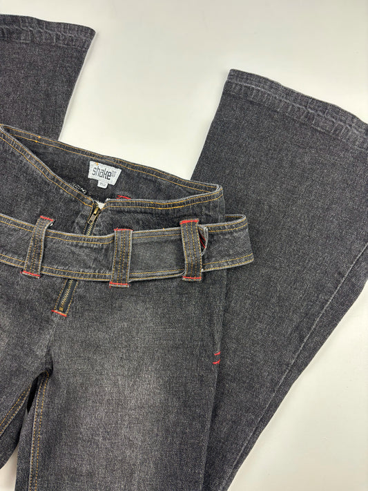 Y2K Asymmetric Belt Flare Jeans