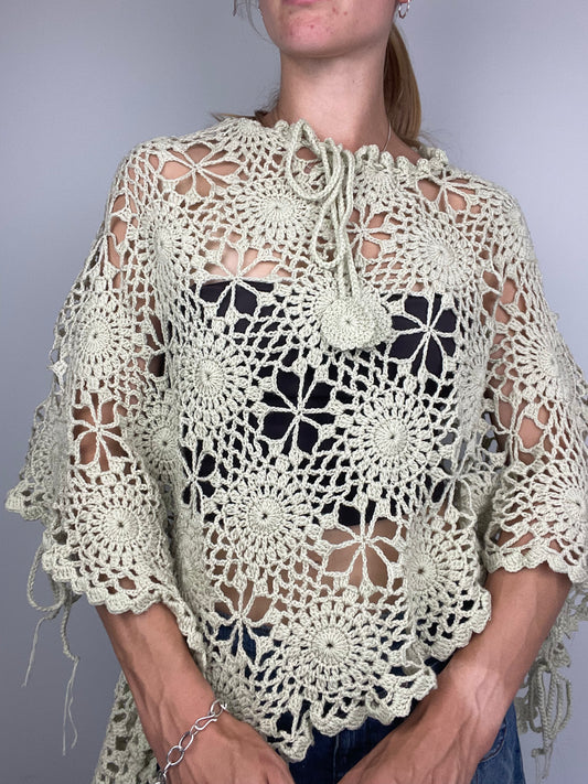 Sage Green Crochet Poncho