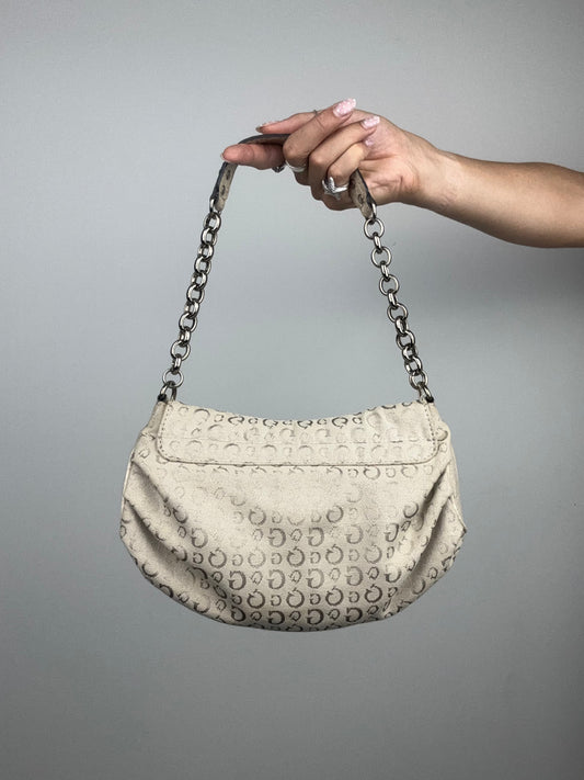 Guess Cream and Silver Monogram Bag
