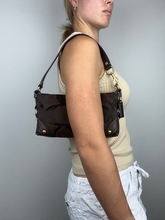 RARE Coach Signature Mini Carly Shoulder Bag in Dark Brown