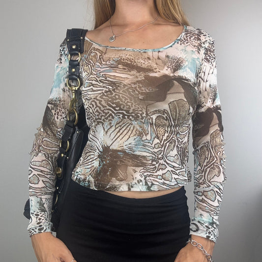 Blue Graphic Sheer 2000s Top