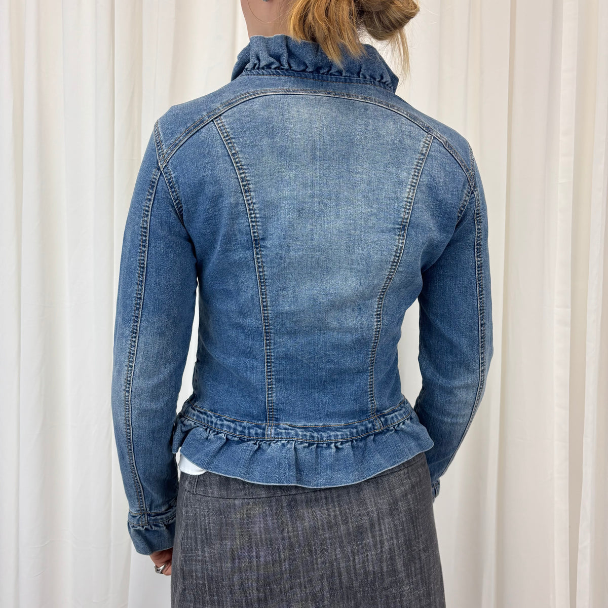 Pleated Trim Denim Jacket | Size M