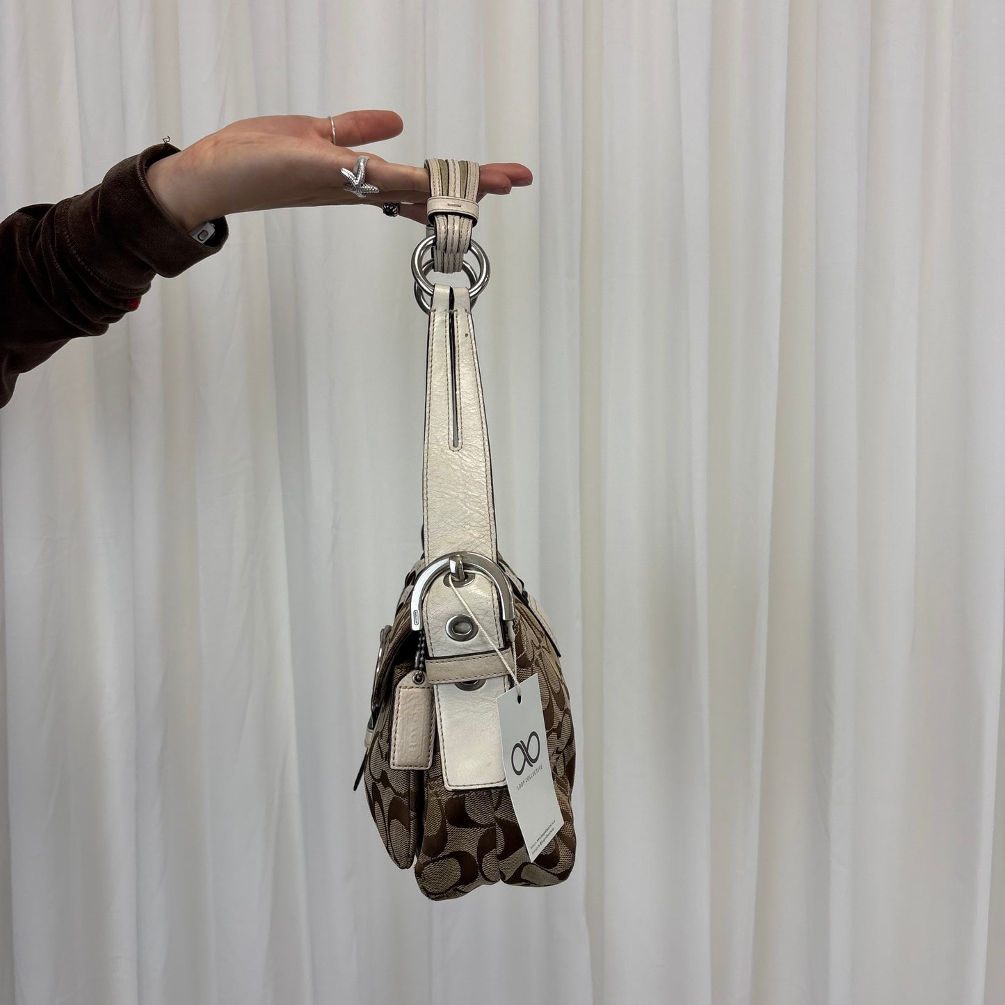 Coach Signature Double Pocket Soho Bag with White Leather