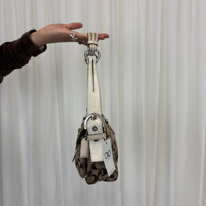 Coach Signature Double Pocket Soho Bag with White Leather