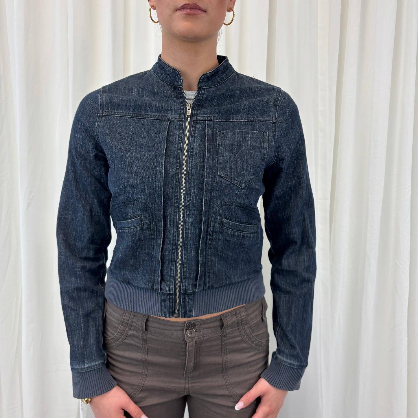 Y2K Dark Denim Bomber Jacket