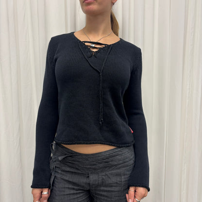 2000s Black V-Neck Knit
