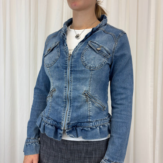 Pleated Trim Denim Jacket | Size M