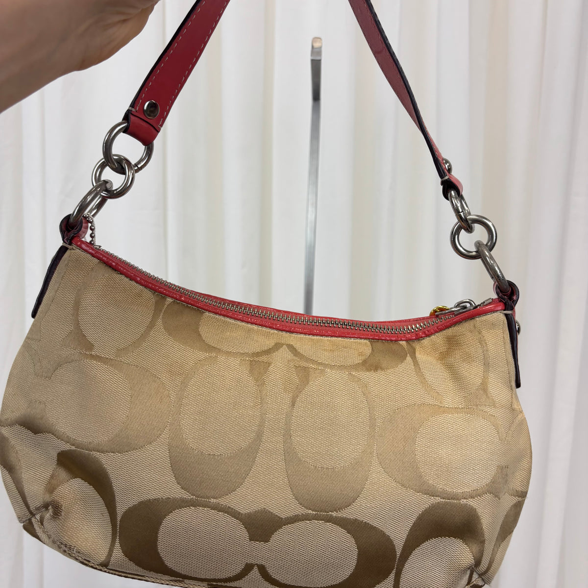 Coach Signature Stripe Demi Pink Two-Way Bag