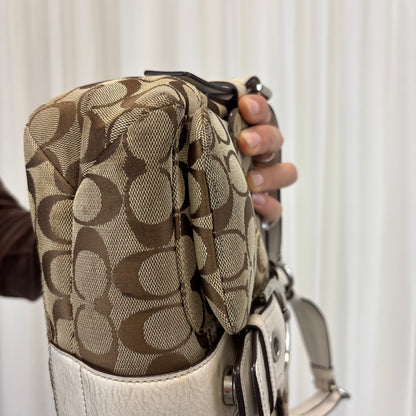 Coach Signature Double Pocket Soho Bag with White Leather