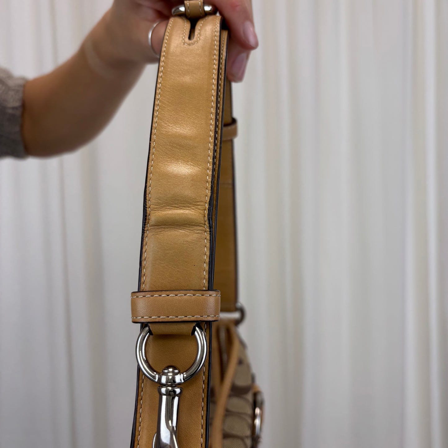 Coach Signature East West Buckle 2-Way Bag Tan