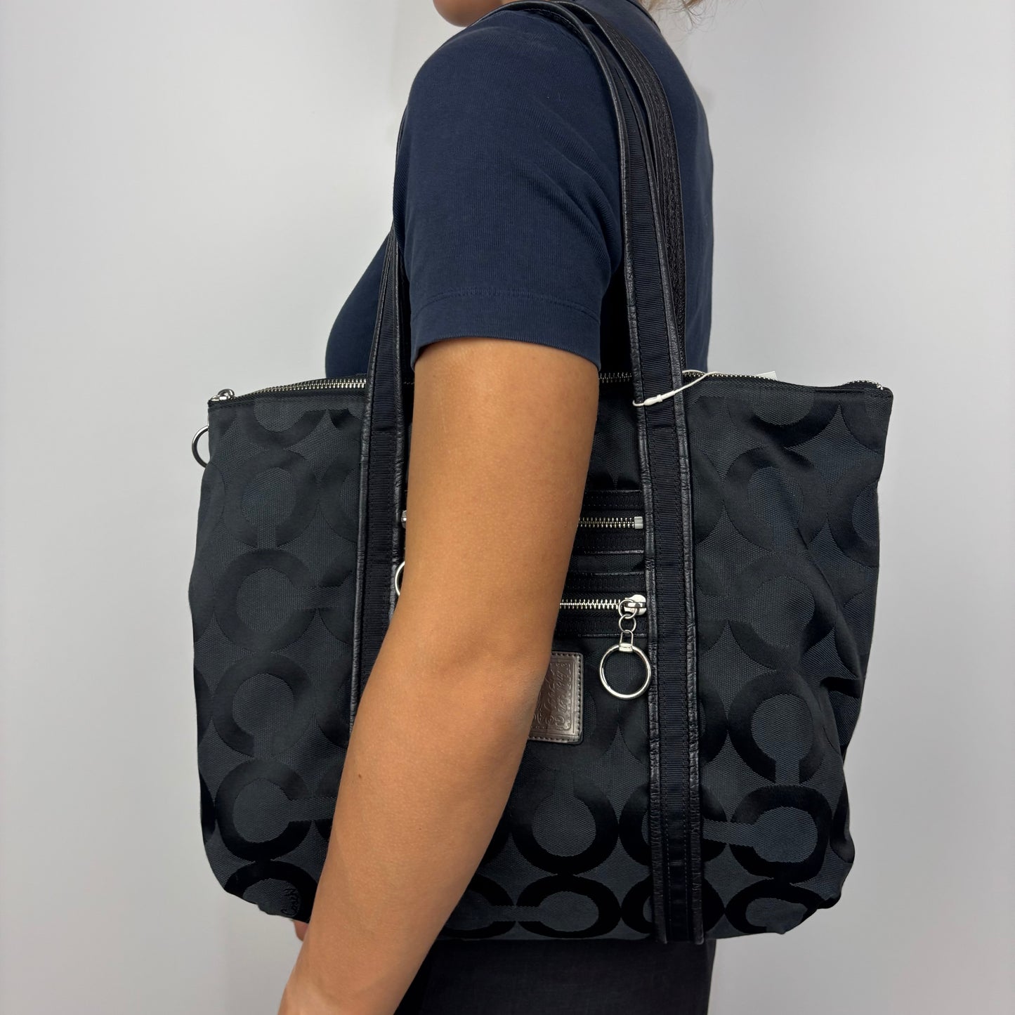 Coach Poppy Op Art Glam Tote Bag in Black