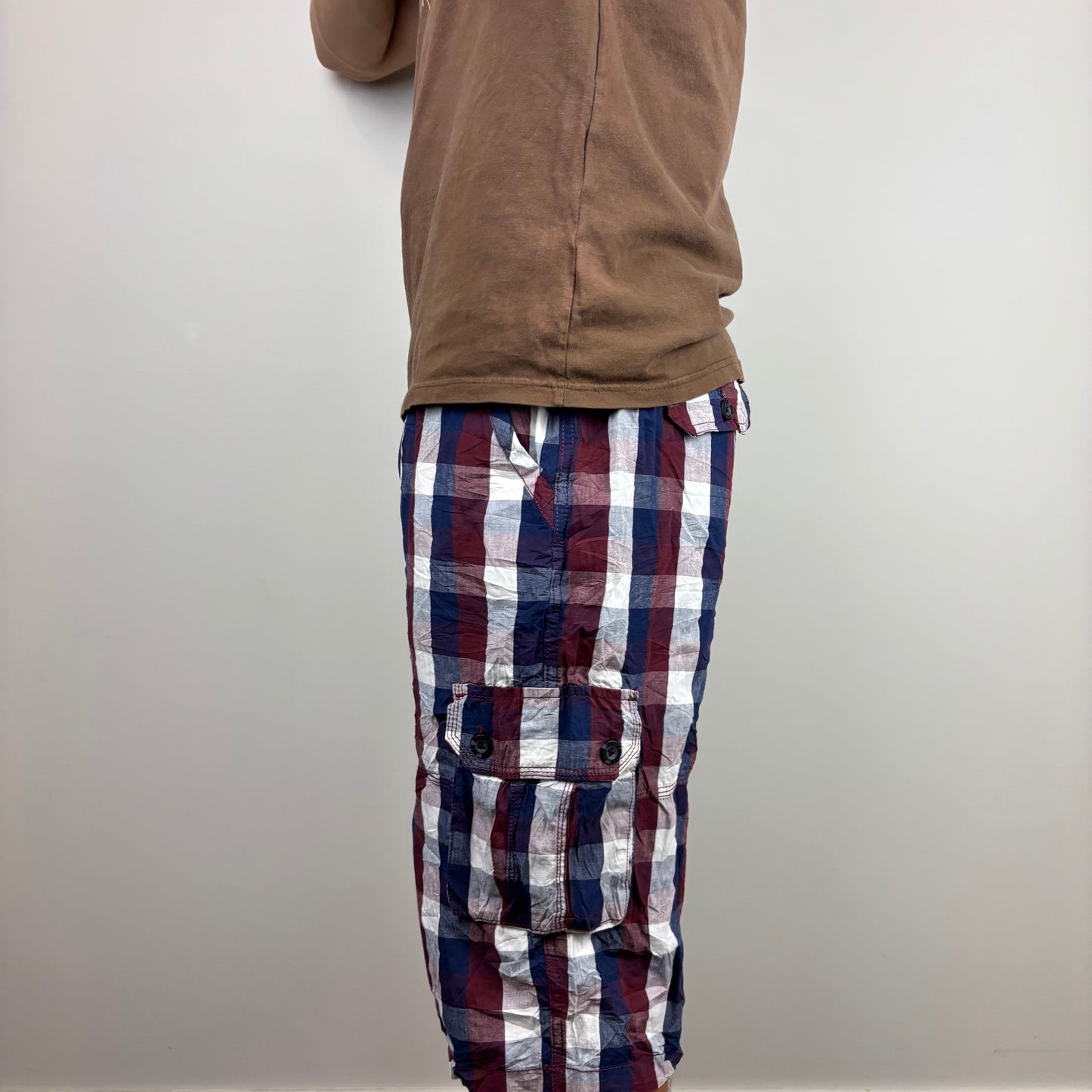 Red and Blue Plaid Cargos Adjustable Waist | Size XS-XL