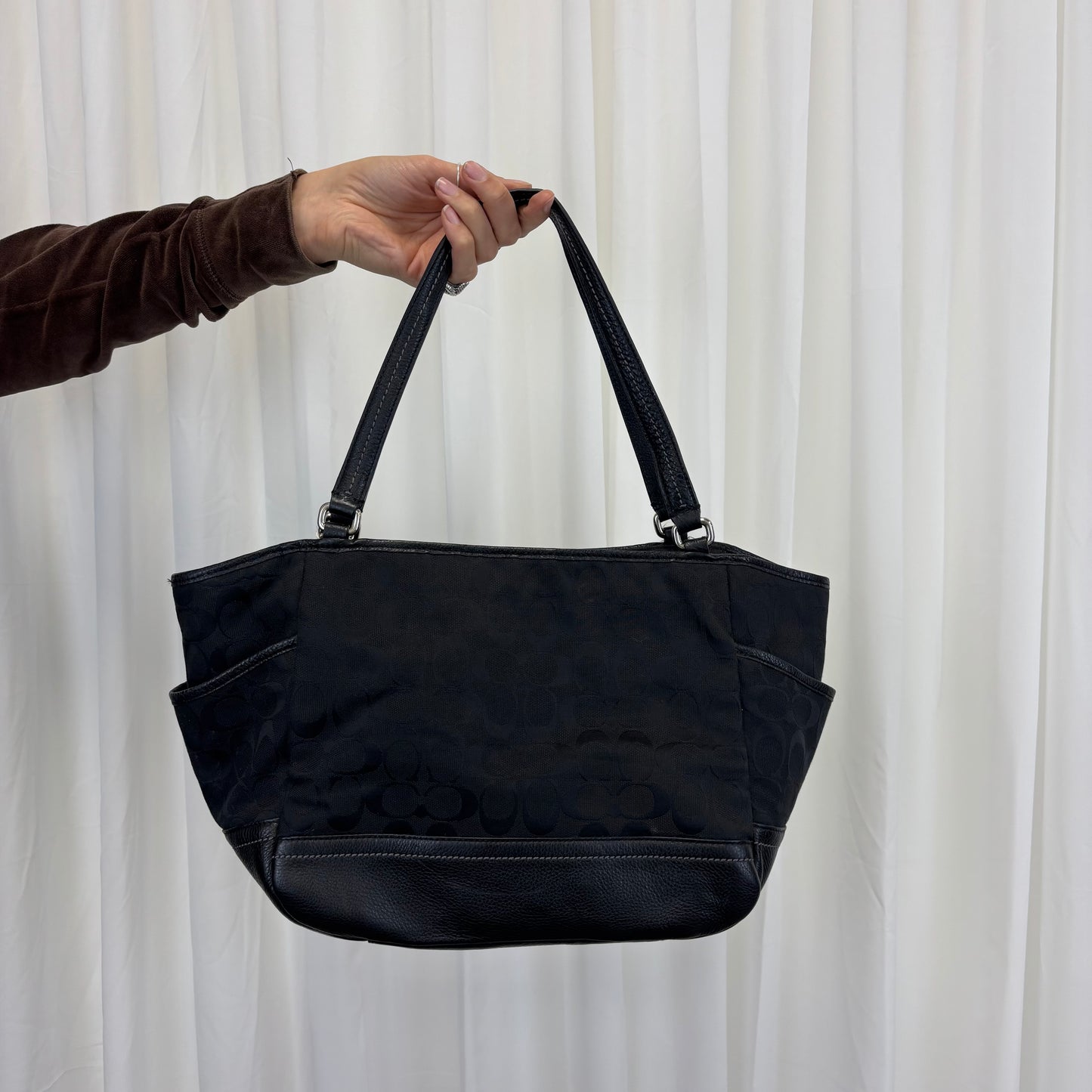 Coach Signature Carrie Black Tote Bag