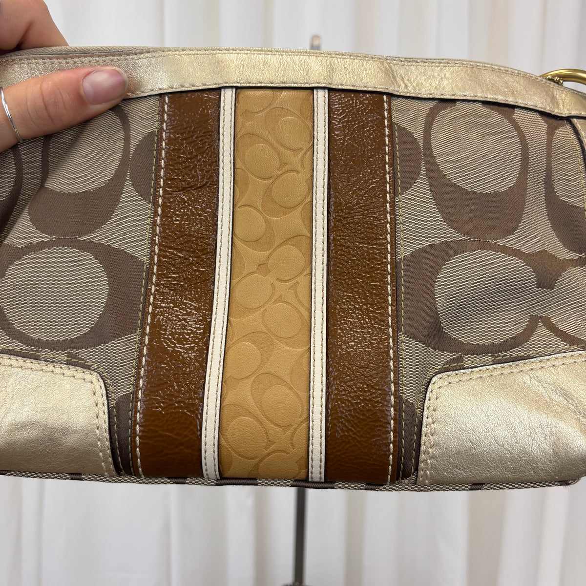 Coach Signature East West Stripe 2-Way Bag