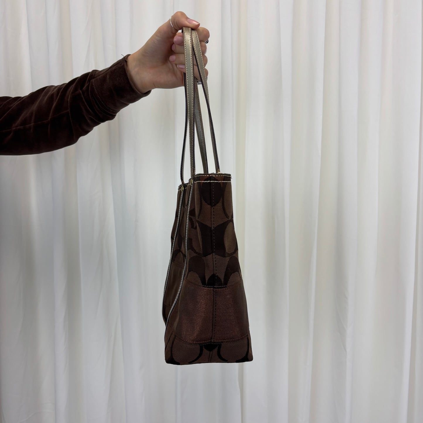 Coach Signature Stripe Brown Tote Bag