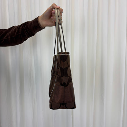Coach Signature Stripe Brown Tote Bag