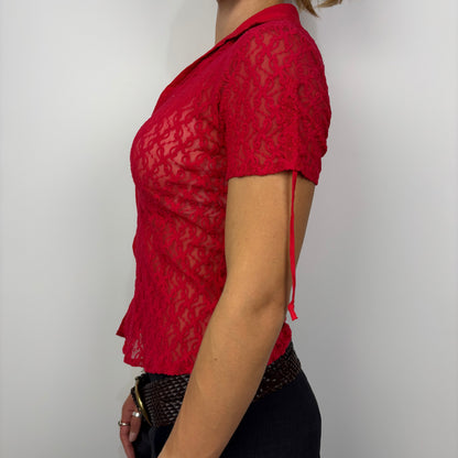 Red Sheer Zip-up Blouse