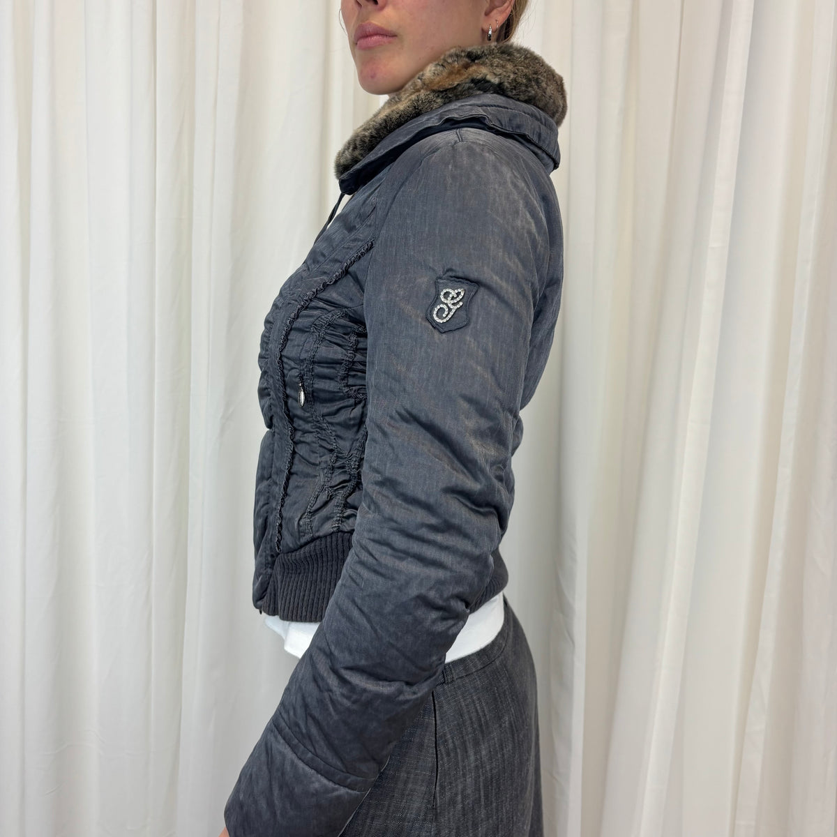 Quilted Fur Trim Puffer Dual Zip  | Size M