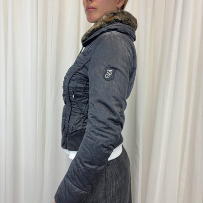 Quilted Fur Trim Puffer Dual Zip  | Size M