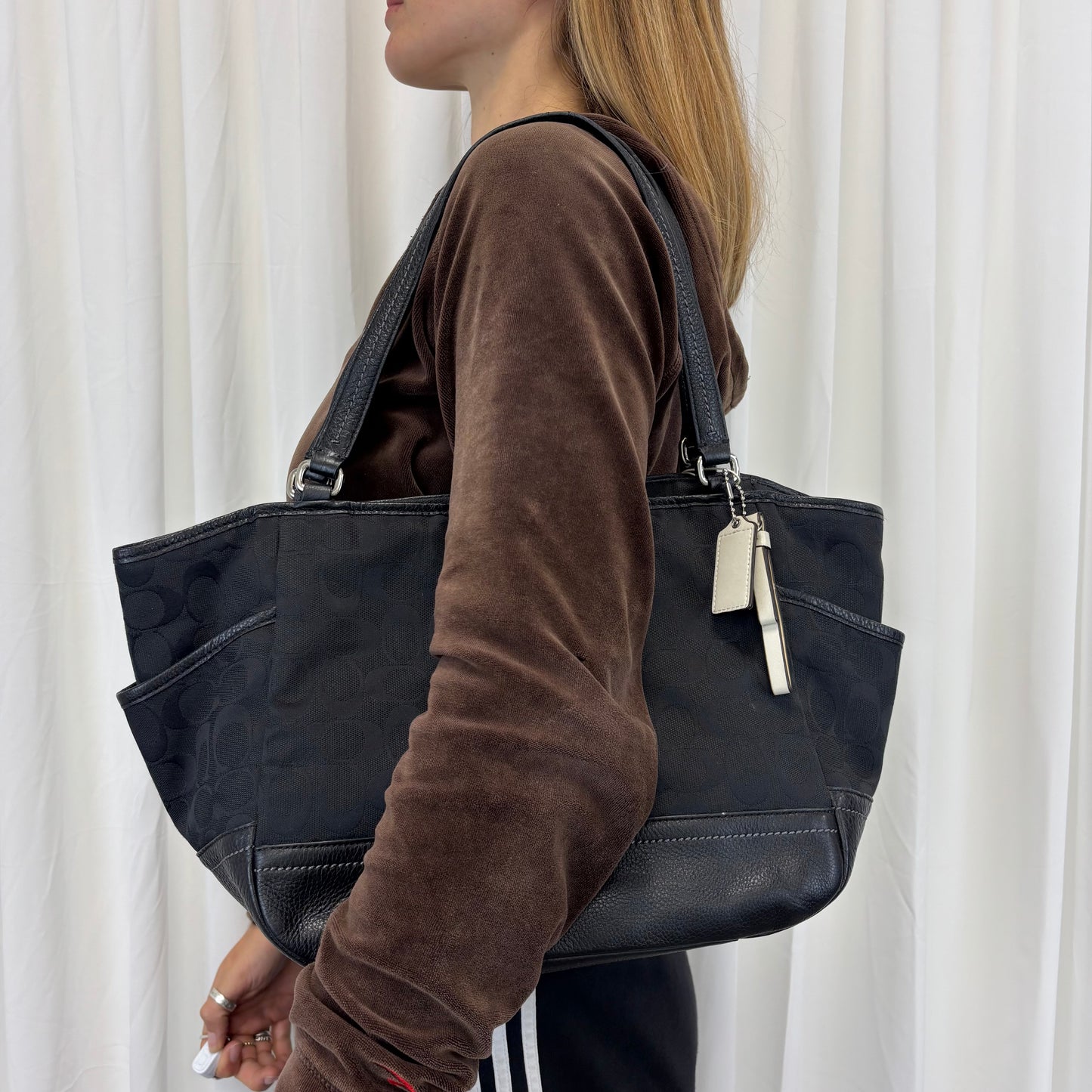 Coach Signature Carrie Black Tote Bag