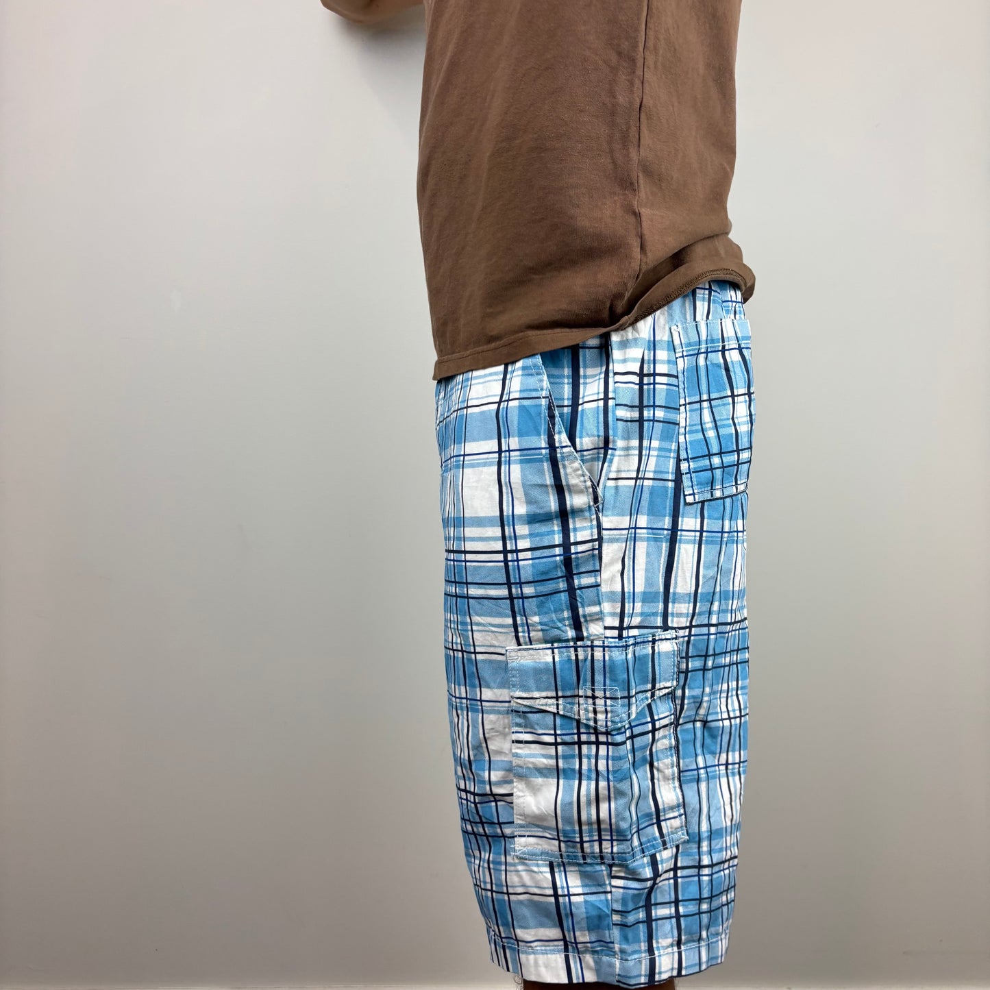 Blue Plaid Cargos Adjustable Waist | Size XS-L
