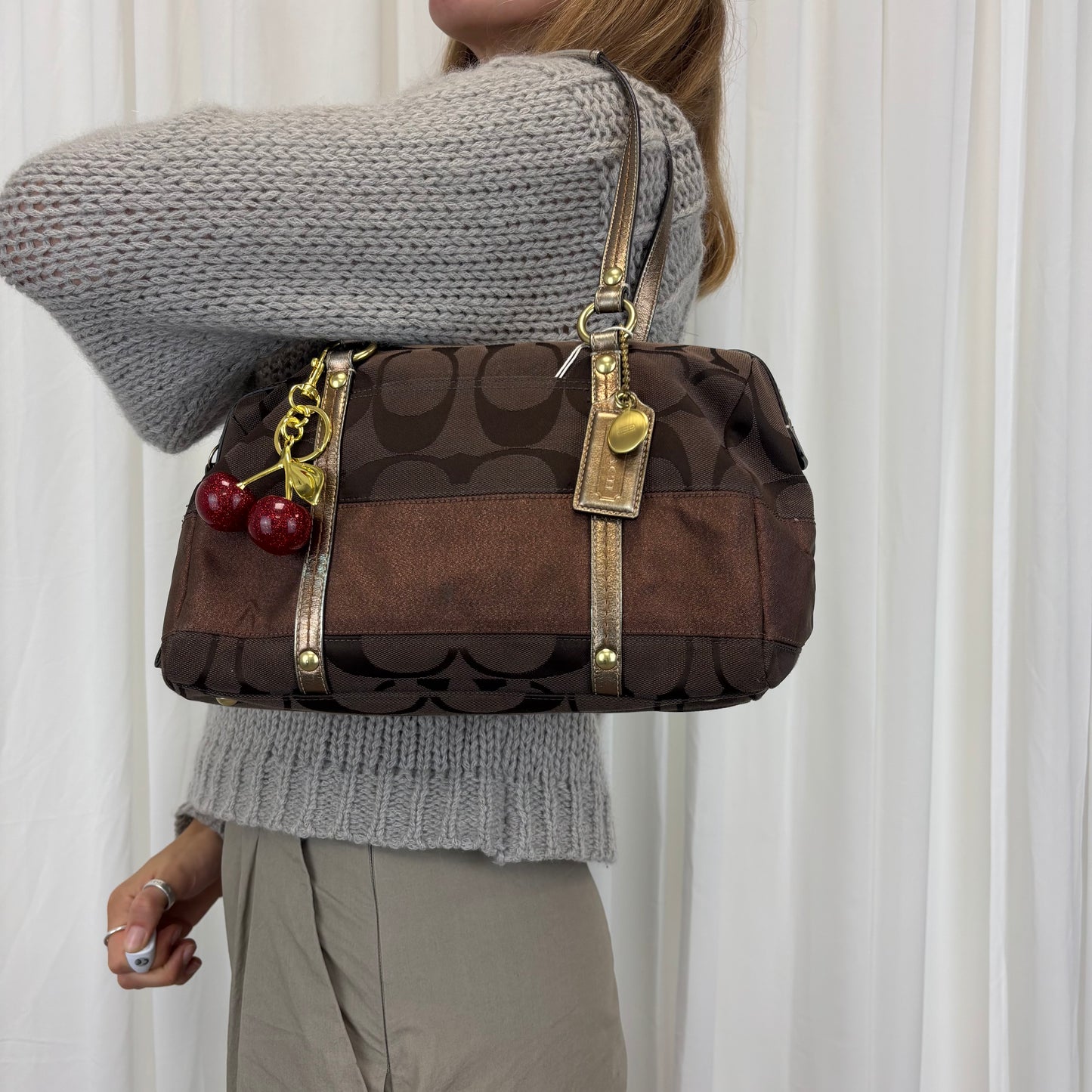Coach Signature Brown Boston Bag