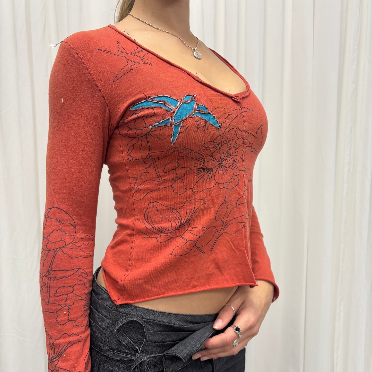 Patchwork V-Neck Longsleeve
