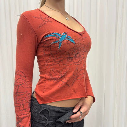 Patchwork V-Neck Longsleeve