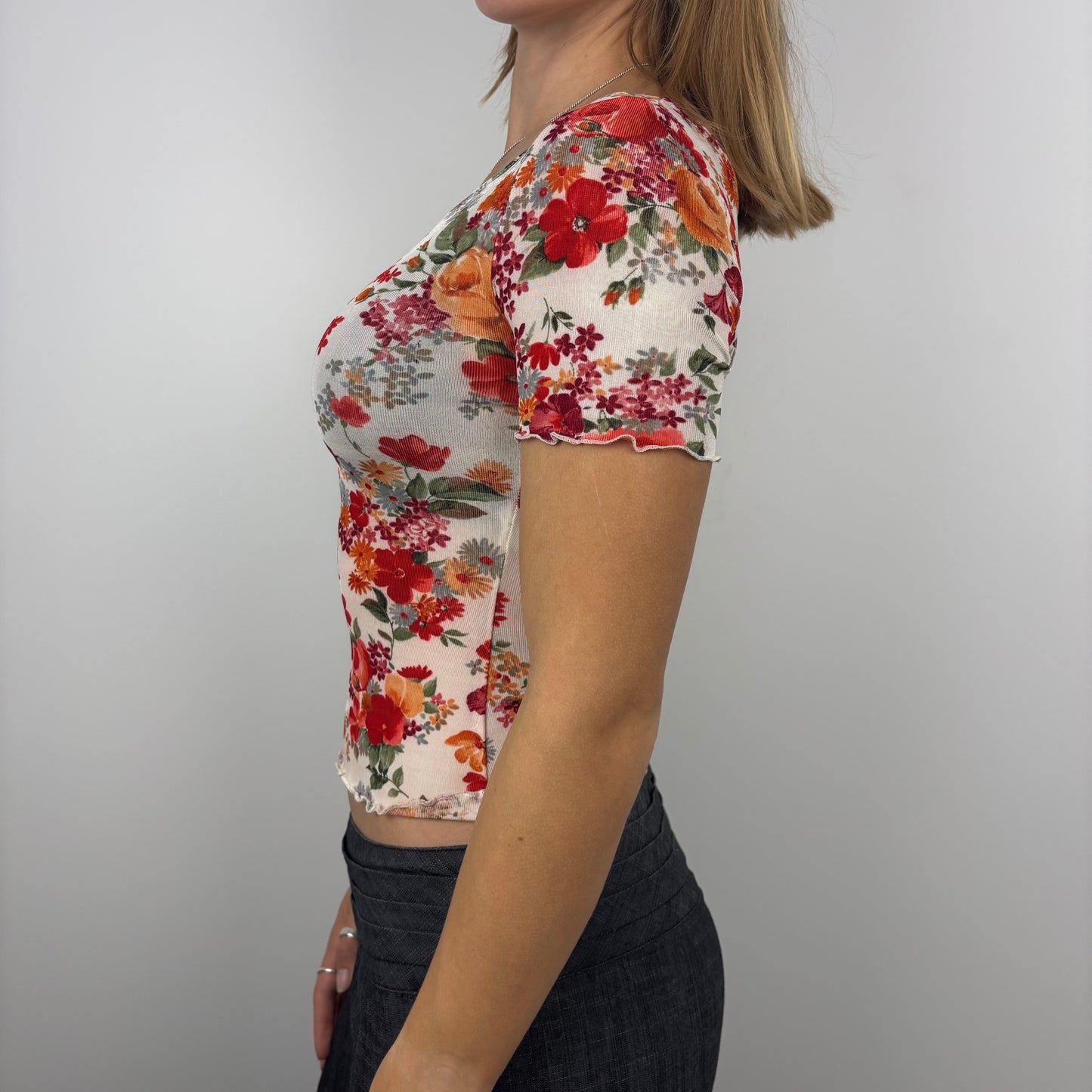 Mesh Floral Boatneck Tee